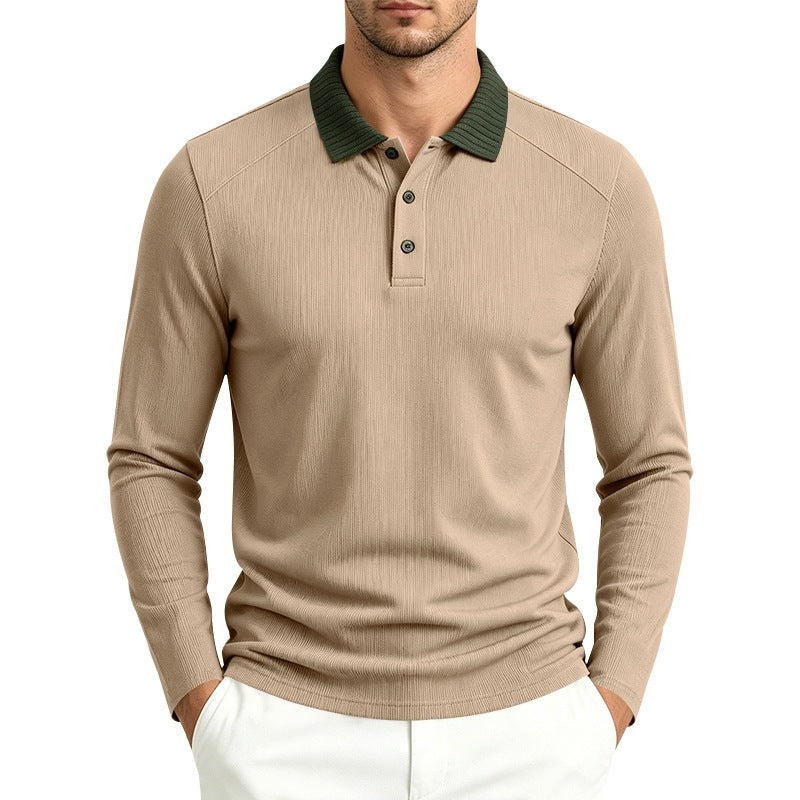 Men's long sleeve polo made of fine ribbed knit with contrast collar and button placket Chichicherry