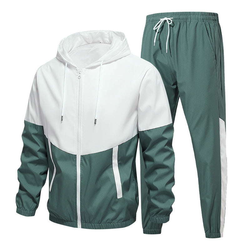 Men's Two-Piece Training Set with Hooded Windbreaker and Tapered Jogging Pants Chichicherry