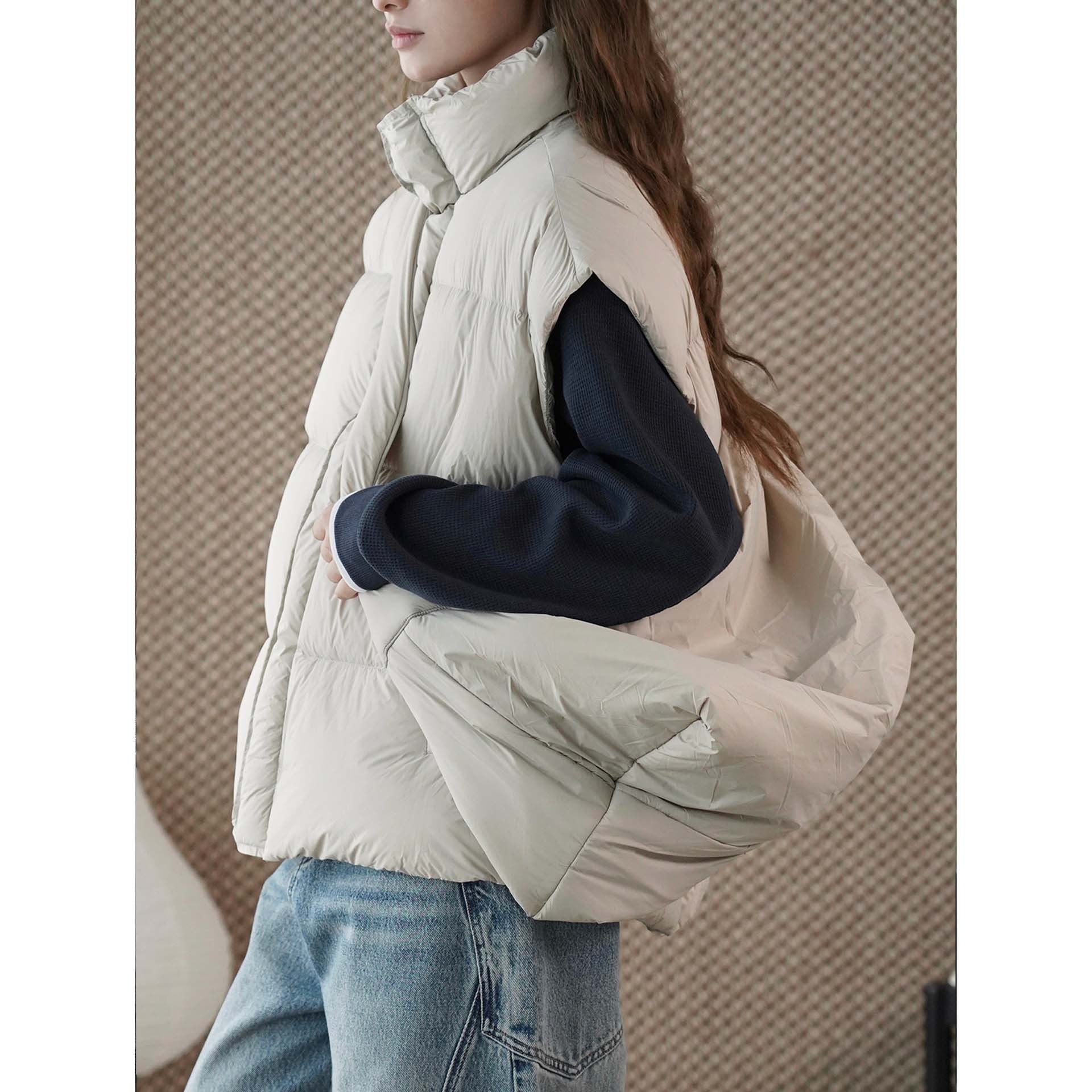 Women's Padded Quilted Vest with Overlapping Shawl Collar Chichicherry