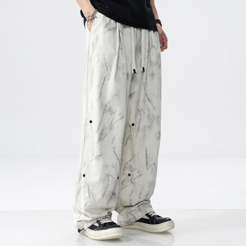 Men's Loose Fit Tie-Dye Cargo Pants made of Cotton Blend with Drawstring Chichicherry