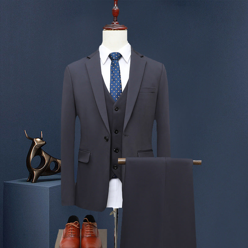 Men's Slim-Fit Three-Piece Business Suit with Vest and Slim Suit Pants Chichicherry