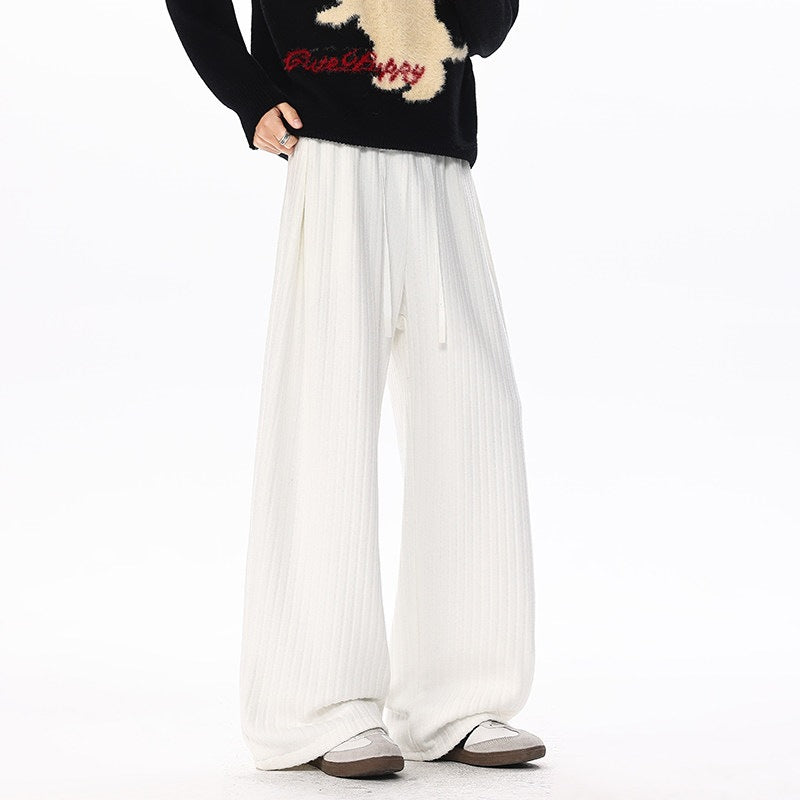 Women's loosely cut ribbed knit pants with drawstring waistband and extra wide leg Chichicherry