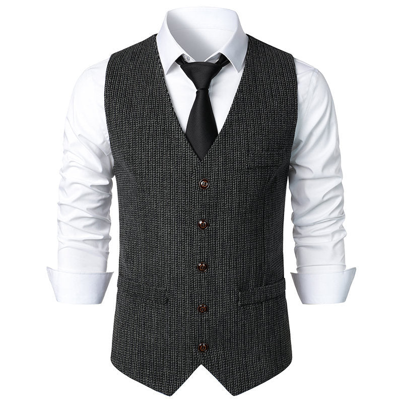 Men's Tailored Knit Vest with V-Neck and Continuous Button Placket Chichicherry