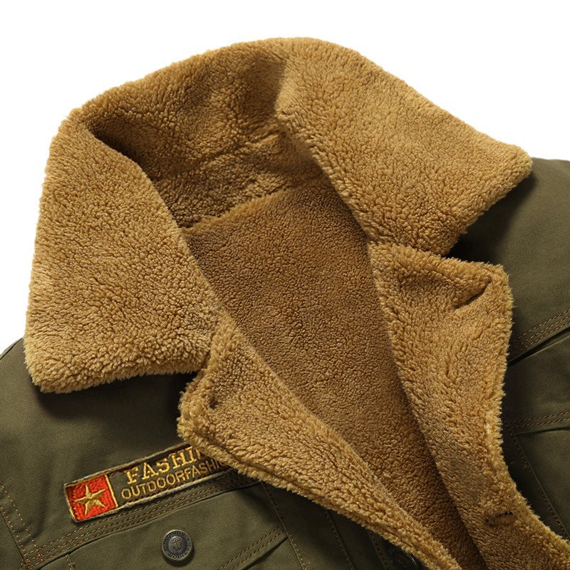 Men's canvas trucker jacket with sherpa lining and utility pockets Chichicherry