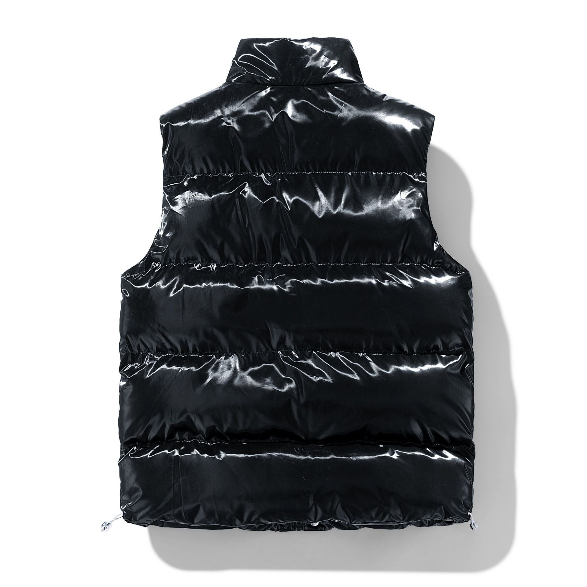 Women's Glossy Quilted Vest with High Stand-Up Collar and Drawstring Hem Chichicherry
