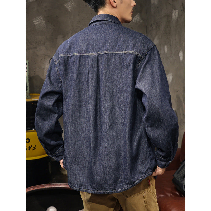 Herren Jeans-Worker-Hemdenjacke mit Druckknopfleiste und Overshirt-Schnitt Chichicherry