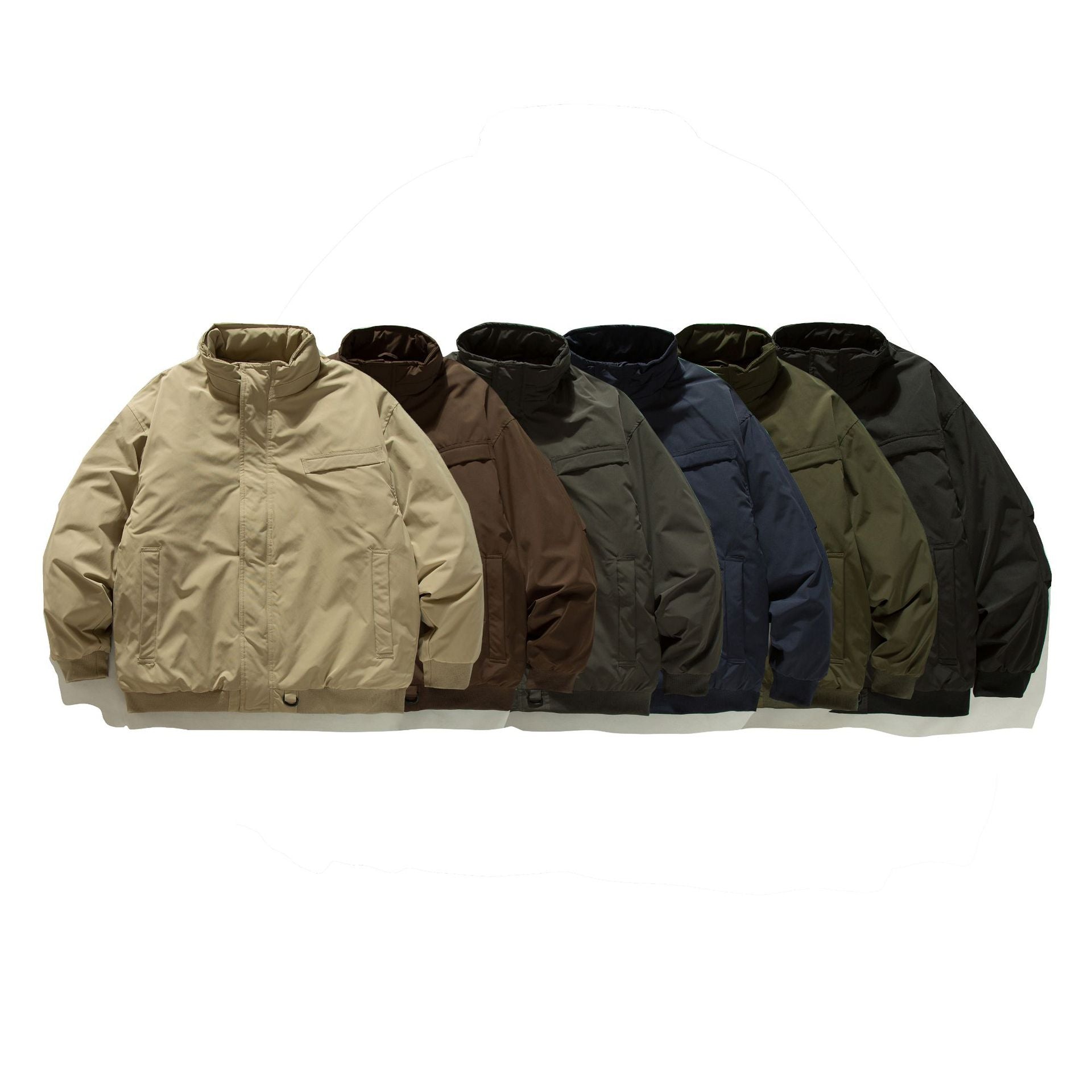 Men's Minimalist Thermal Bomber Jacket with Concealed Front Flap, High Stand Collar and Utility D-Ring Chichicherry