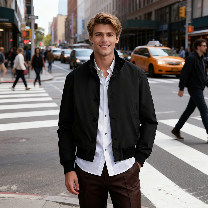 Men's short bomber jacket with stand-up collar and ribbed cuffs Chichicherry