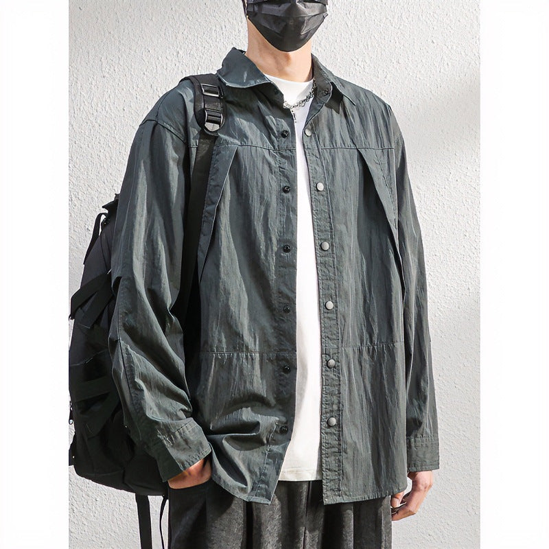 Herren Leichte Overshirt-Hemdjacke im Relaxed-Look mit Druckknopfleiste und Faltendetail Chichicherry