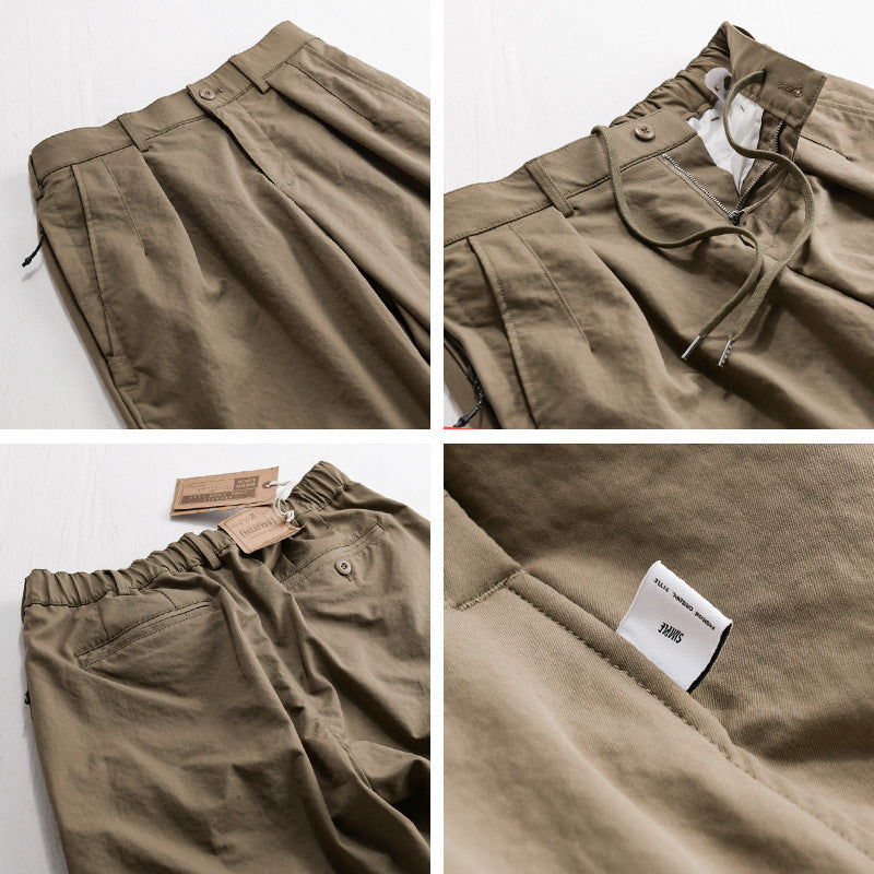 Men's wide pleated chino pants with drawstring waistband and tapered leg Chichicherry