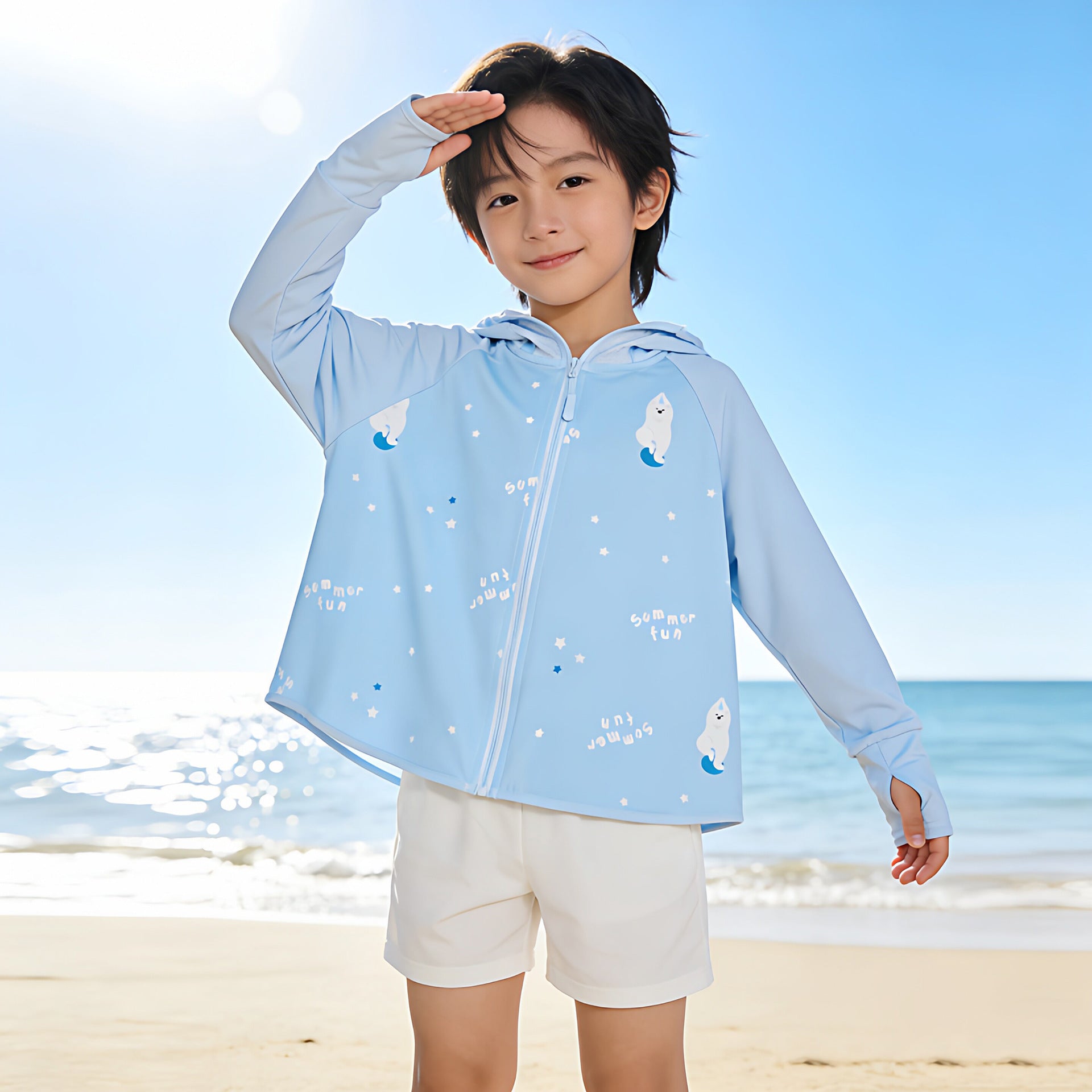 Children's sun protection jacket with hood and breathable fabric Chichicherry