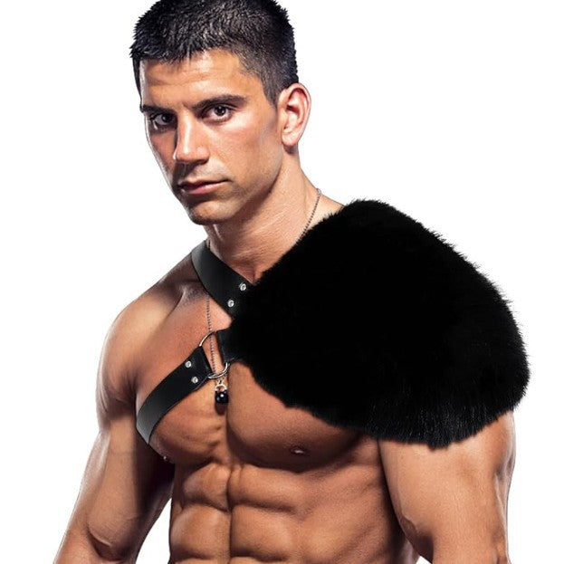 Men's shoulder harness with removable faux fur shoulder pad and adjustable leather straps Chichicherry