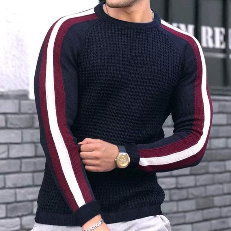 Men's structure knit pullover with raglan sleeves and contrast stripes Chichicherry