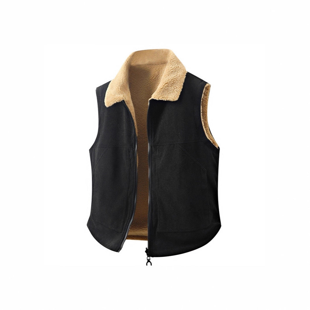 Women's Sleeveless Teddy Fleece Vest with Stand Collar and Full-Length Zipper Chichicherry