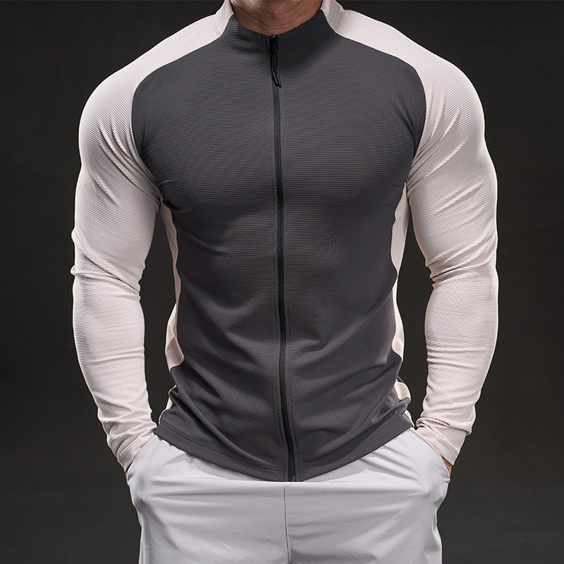 Men's compression training shirt with stand-up collar, full zip and raglan sleeves Chichicherry