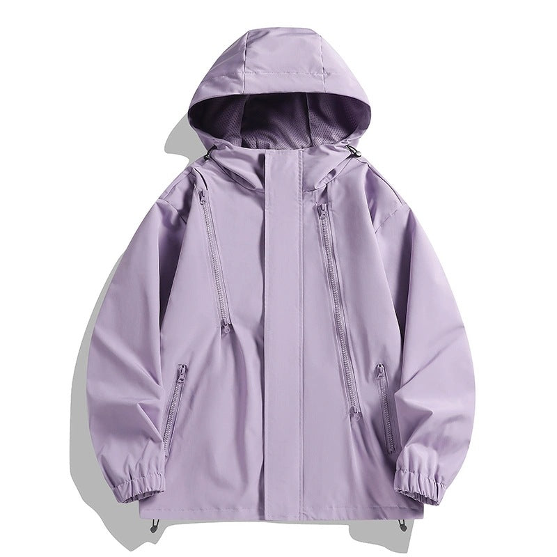 Women's Short Technical Hooded Jacket with Asymmetric Zippers & Drawstring Chichicherry