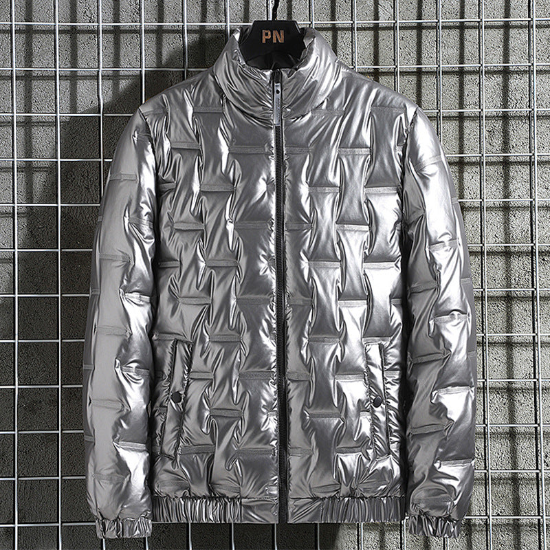 Men's metallic quilted thermally insulated down jacket with high stand-up collar Chichicherry