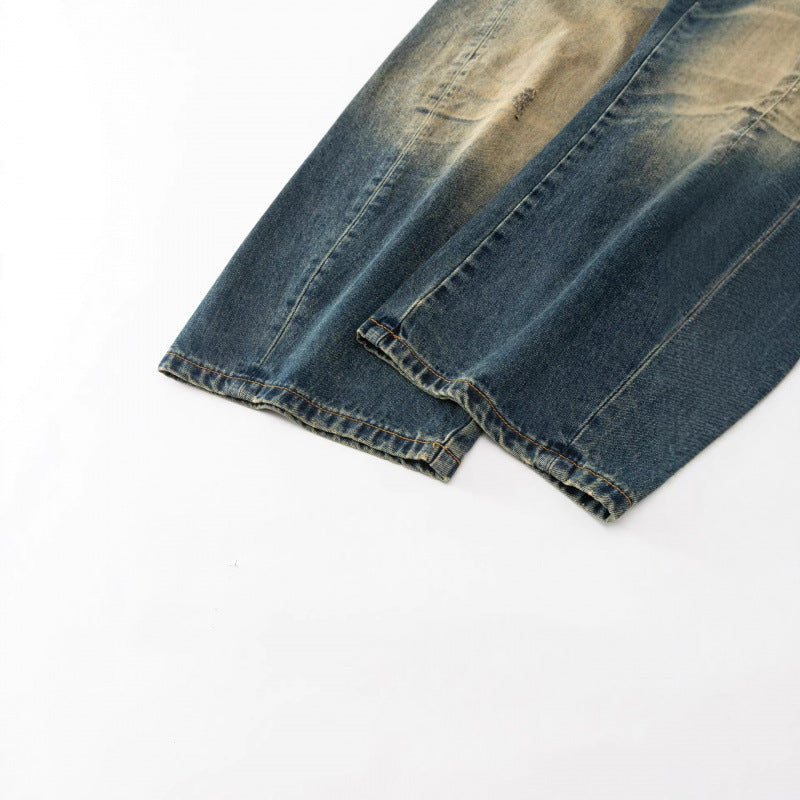 Women's Loose High-Waist Baggy Jeans with Used Wash and Distressed Details Chichicherry