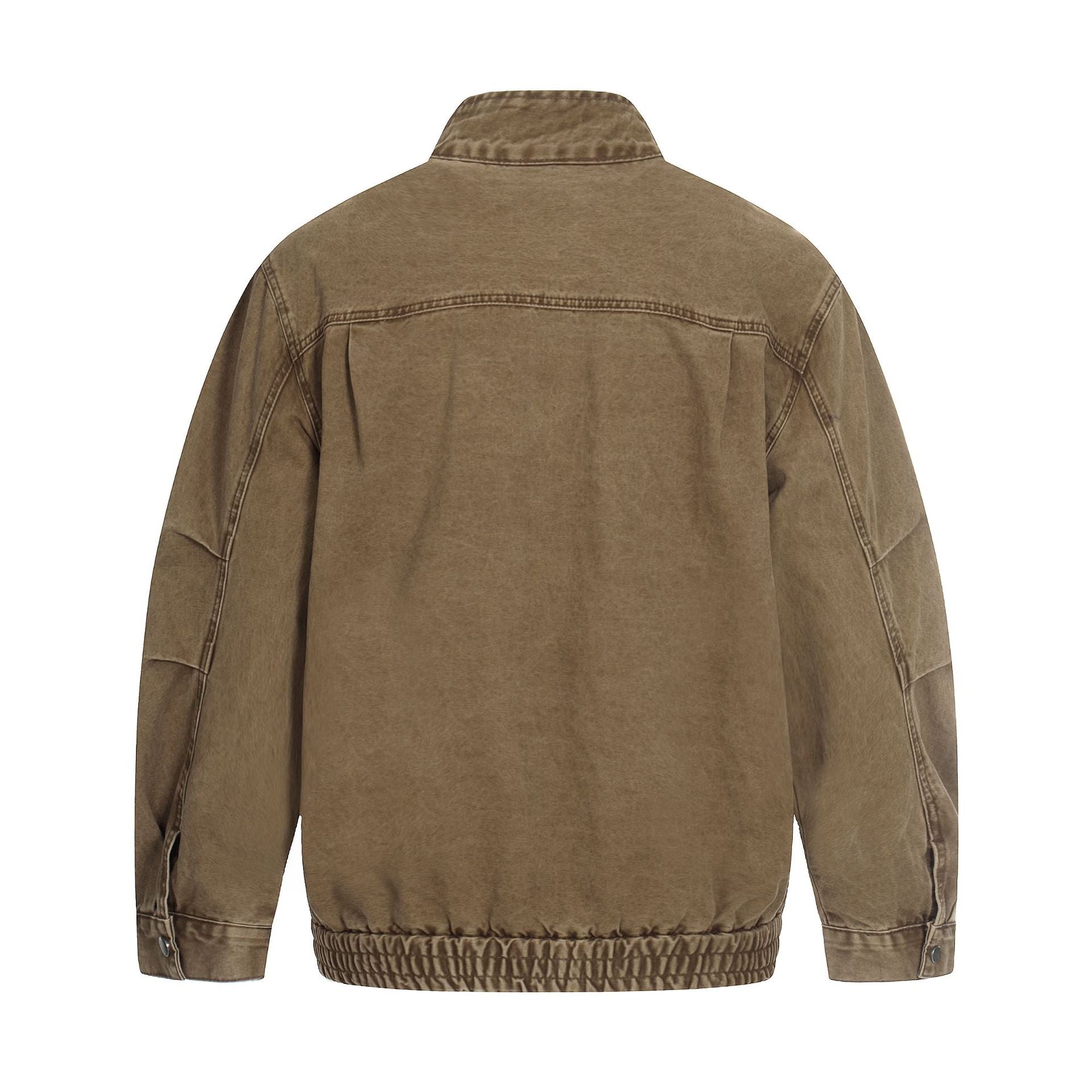 Men's short-cut field bomber in vintage canvas with stand-up collar and large flap pockets
