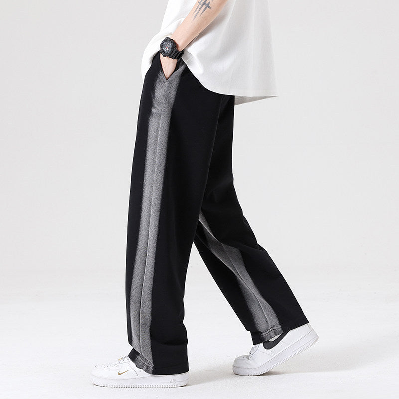 Men's Oversized Training Pants with Contrast Side Panel, Drawstring & Straight Leg Chichicherry