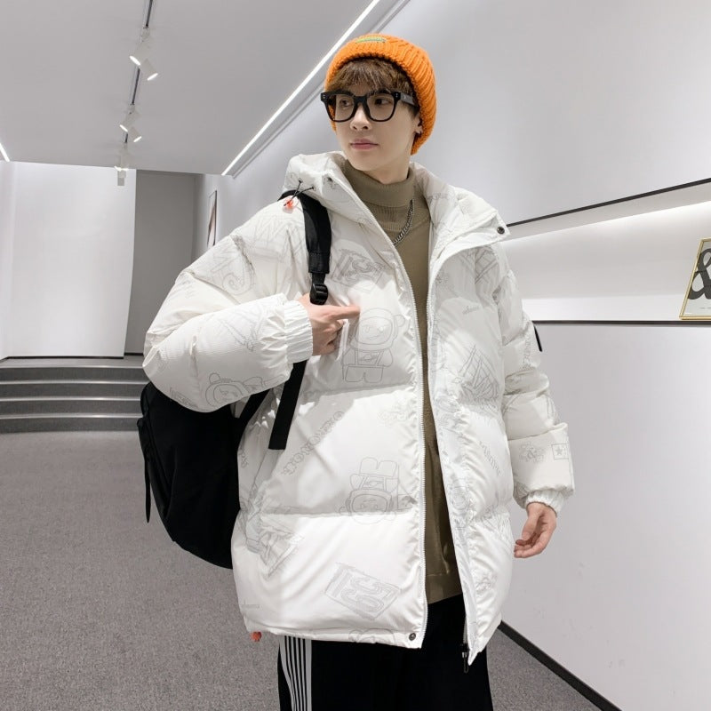 Men's padded oversized quilted jacket with hood and allover print Chichicherry