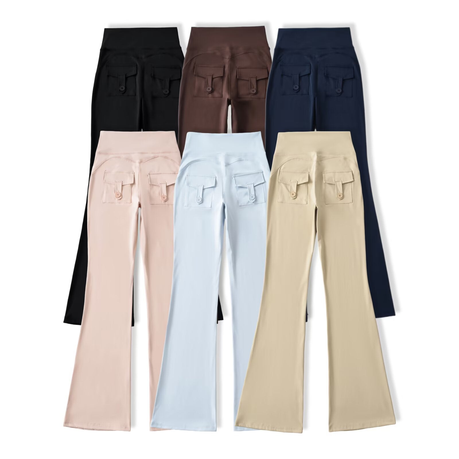 Ladies High-Waisted Flared Yoga Pants with Shaped Waist Chichicherry