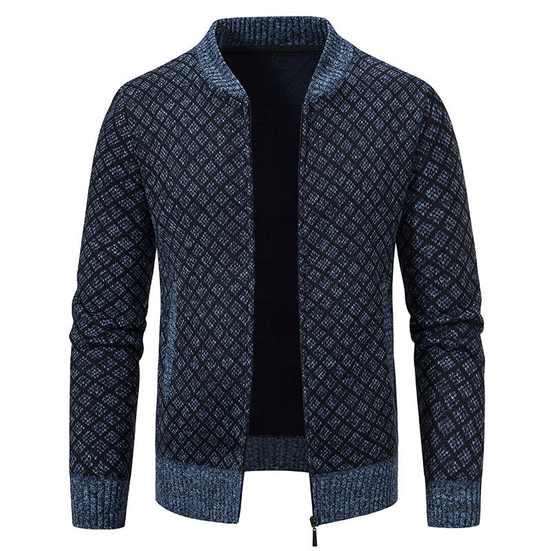 Men Tailored Jacquard Zip Cardigan with Diamond Structure and Pockets Chichicherry