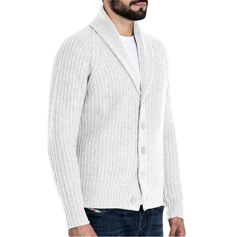 Men's ribbed cardigan with shawl collar and continuous button placket Chichicherry