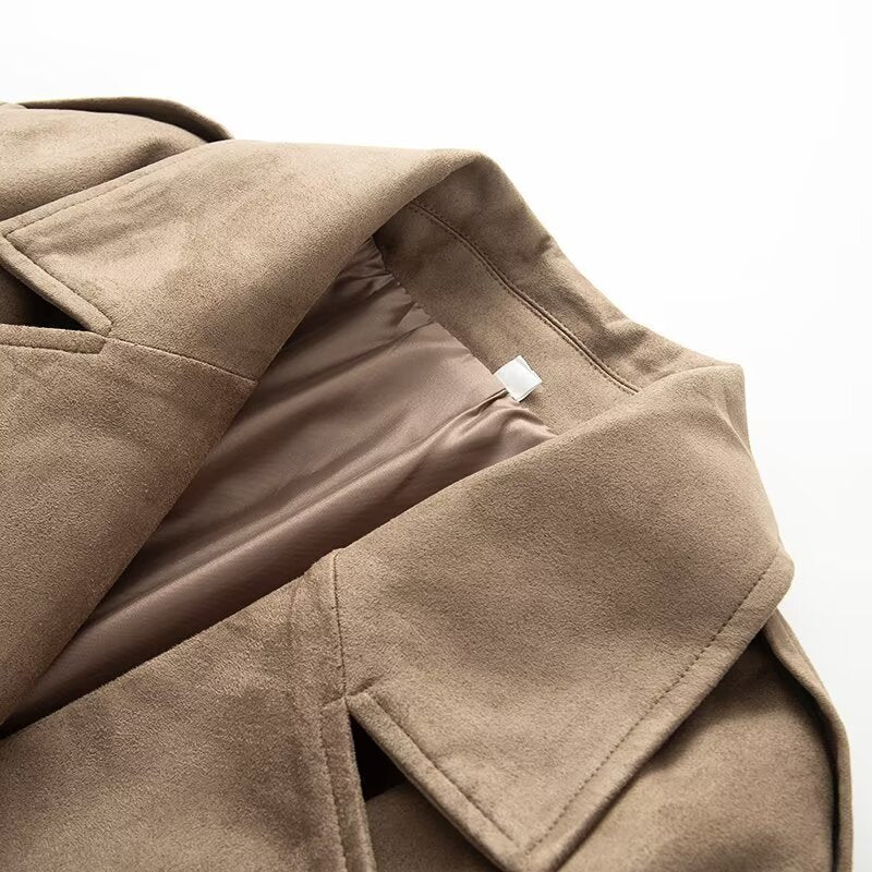 Women's short trench coat in suede-look velvet with tie belt Chichicherry
