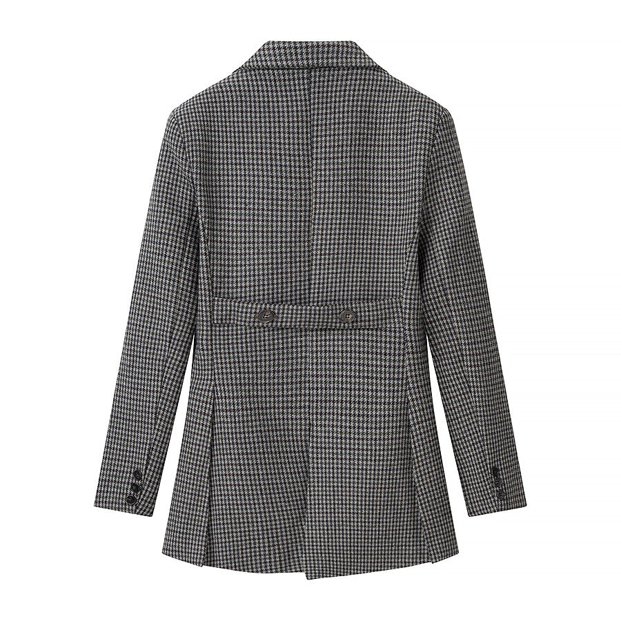 Women's Houndstooth Blazer with Tail Detail and Tailored Silhouette Chichicherry