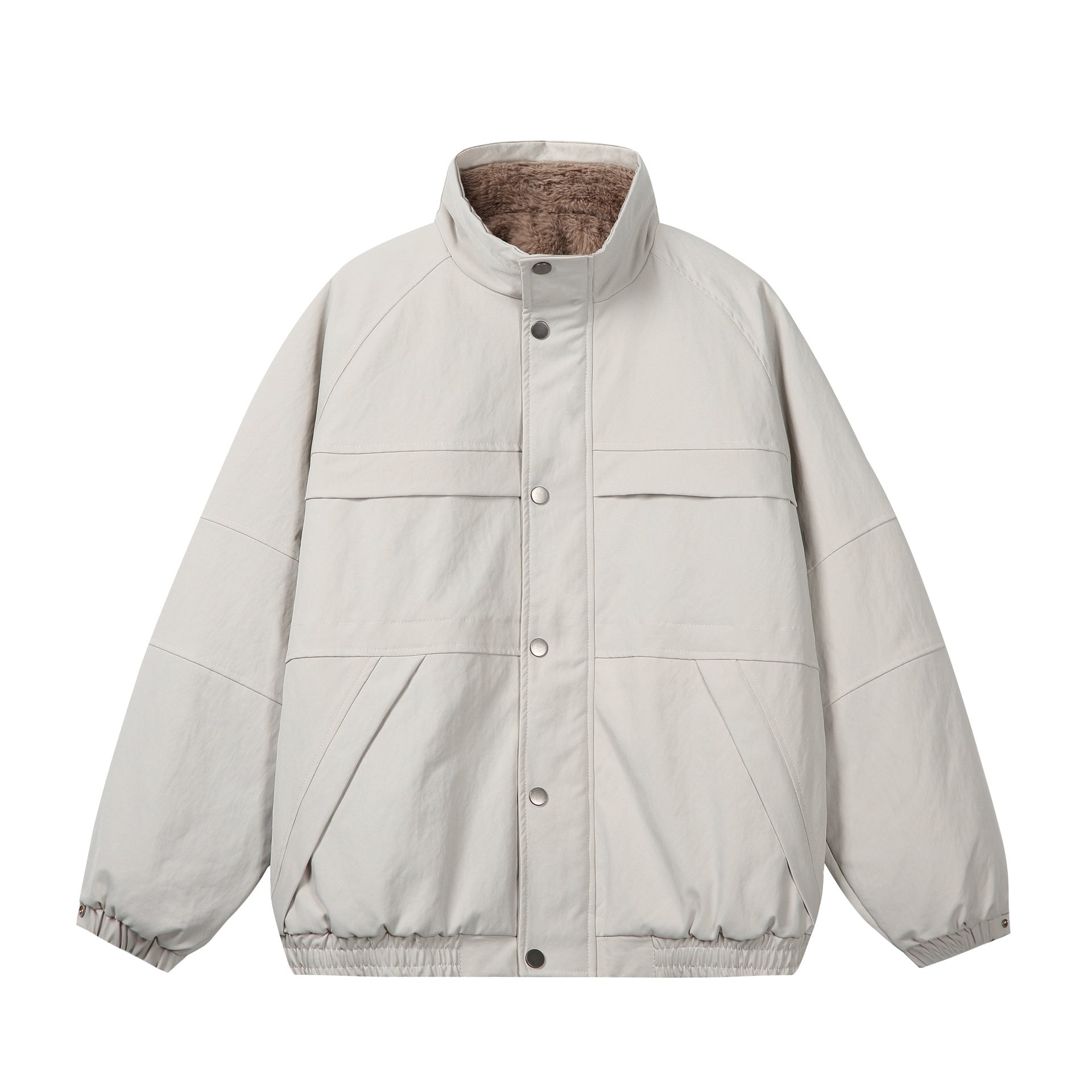 Unisex Short Cut Boxy Puffer Jacket with High Collar and Teddy Lining Chichicherry