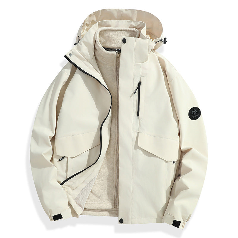 Men's Lightweight Softshell Rain Jacket with Detachable Fleece Lining, Sealed Seams and Multifunctional Pockets Chichicherry