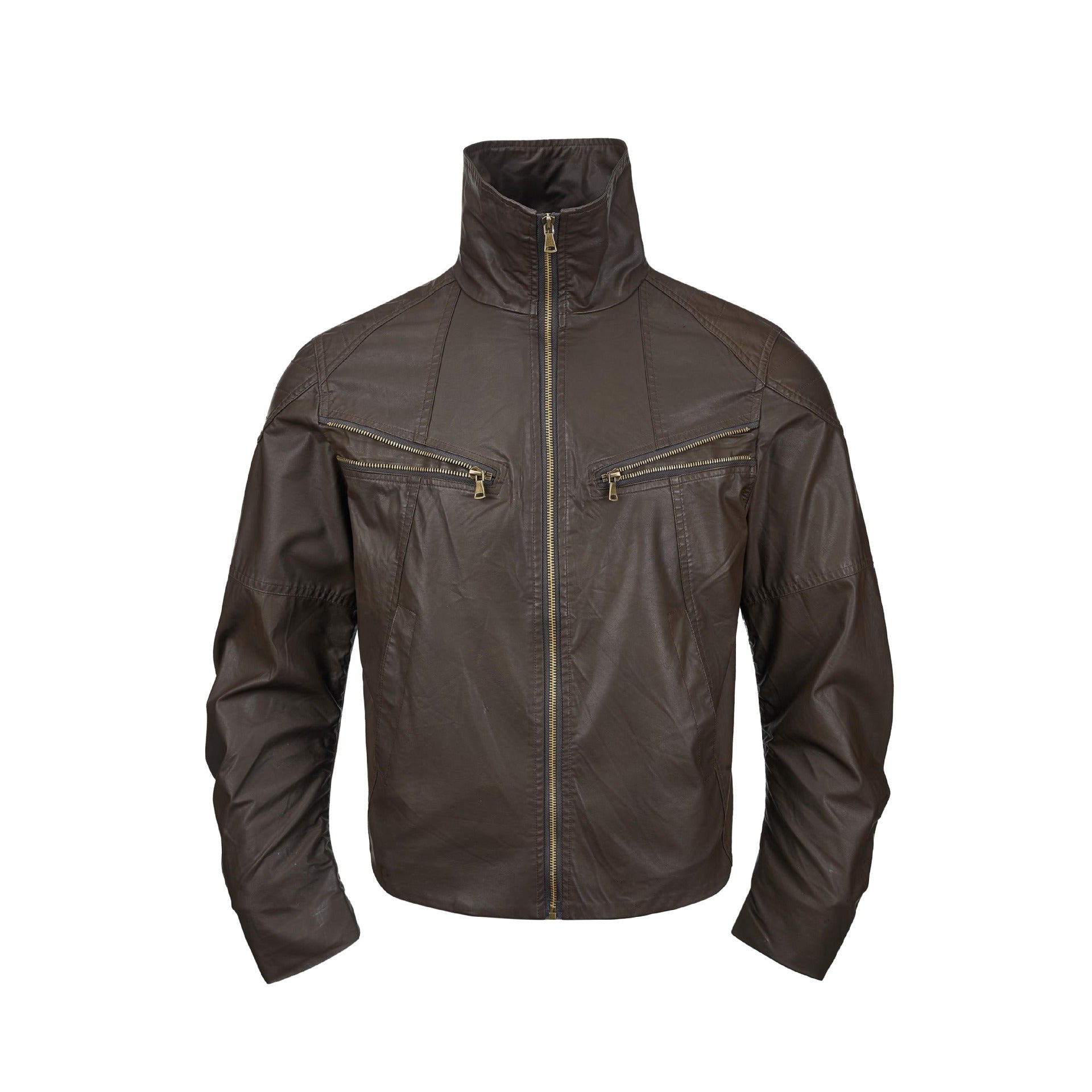 Men's leather-look blouson with high stand-up collar and zip chest pockets Chichicherry