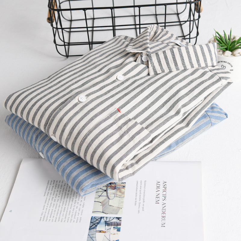 Men's Striped Linen-Cotton Shirt in Relaxed Fit with Kent Collar and Chest Pocket Chichicherry