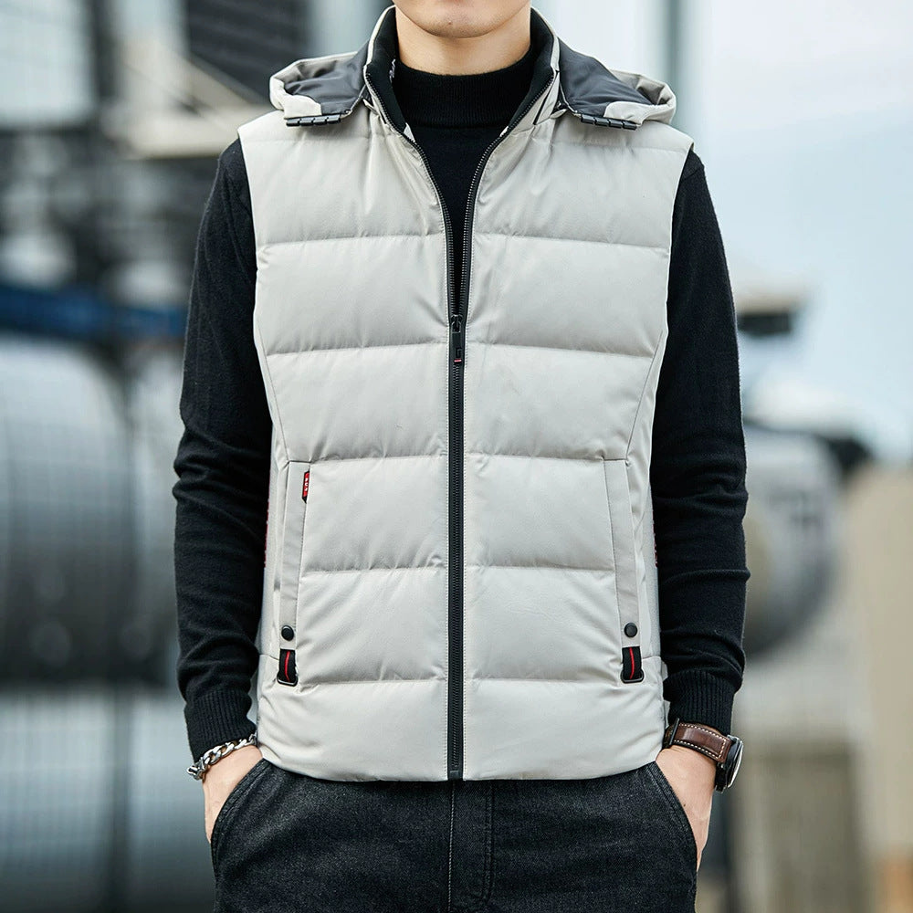 Men's sleeveless thermal padded vest with detachable hood and windproof shell Chichicherry