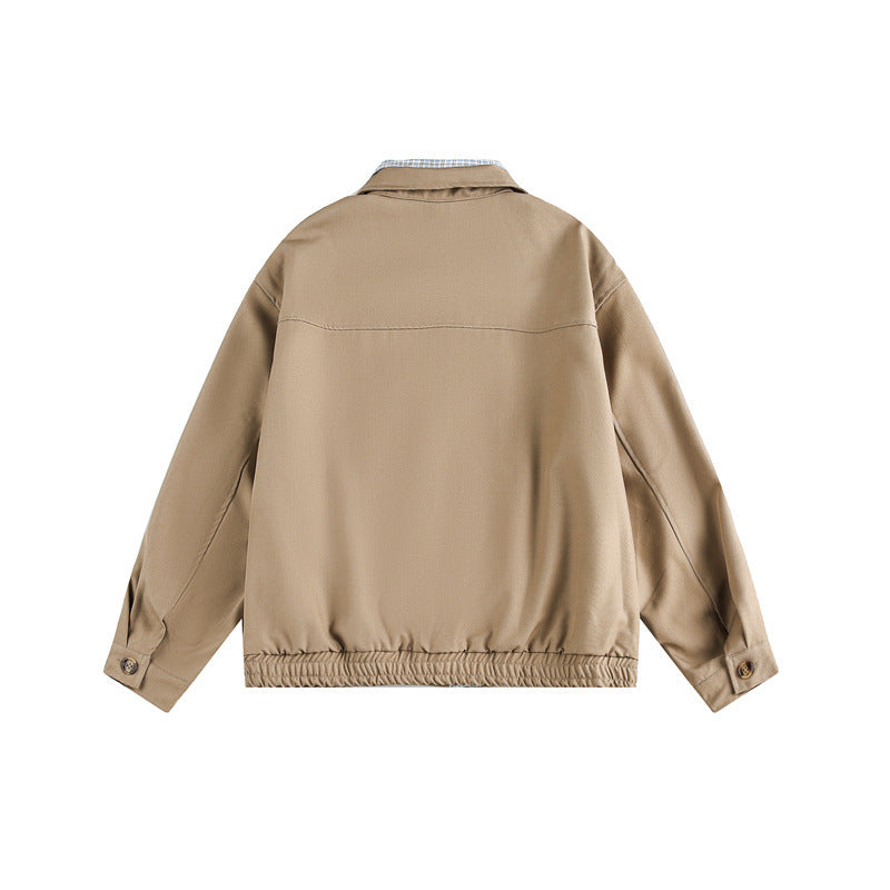 Unisex Boxy bomber jacket with contrasting zipper strip and checked inner collar Chichicherry