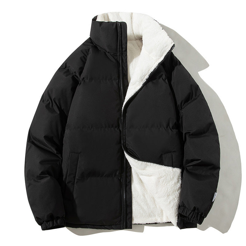 Women's Oversized Puffer Jacket with Teddy Lining, Stand Collar and Patch Pockets Chichicherry