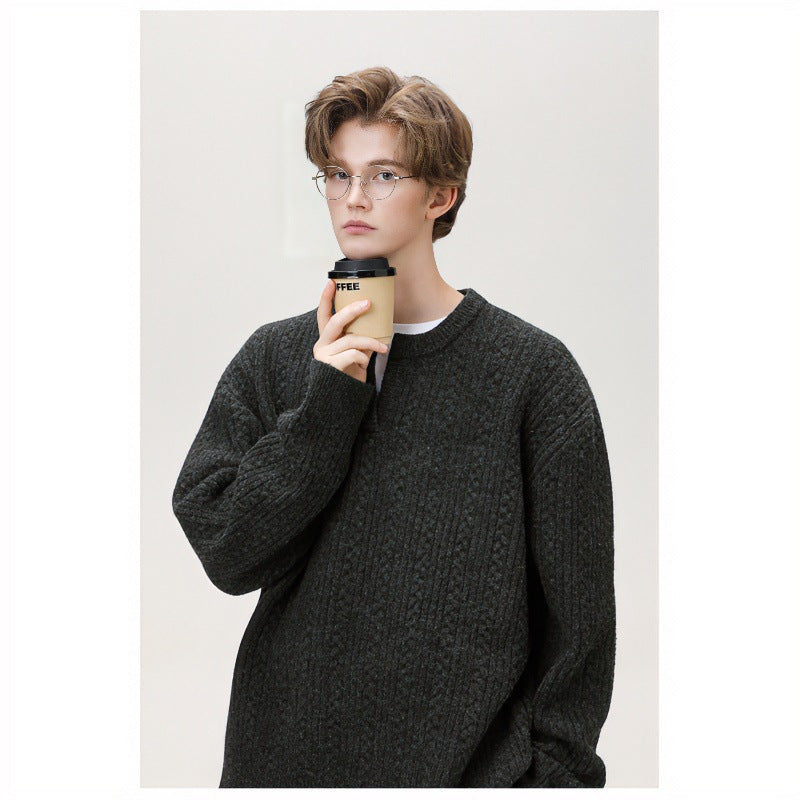 Damen Grobgestrickter Zopfmuster-Pullover mit V‑Ausschnitt und Lagen‑Optik Chichicherry