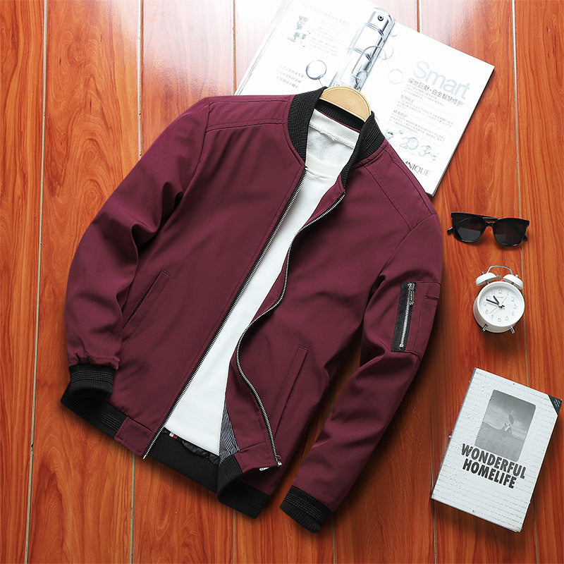 Men's Lightweight Bomber Jacket with Arm Pocket, Zipper and Ribbed Hem Chichicherry