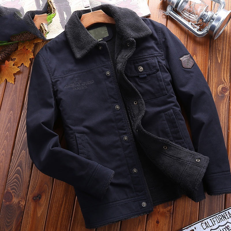 Men's Padded Canvas Trucker Jacket with Sherpa Lining and Shirt Collar Chichicherry