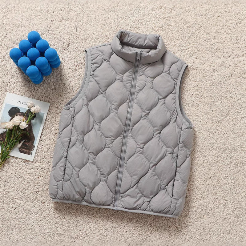 Women's ultralight quilted vest in drop stitch design with high stand-up collar Chichicherry