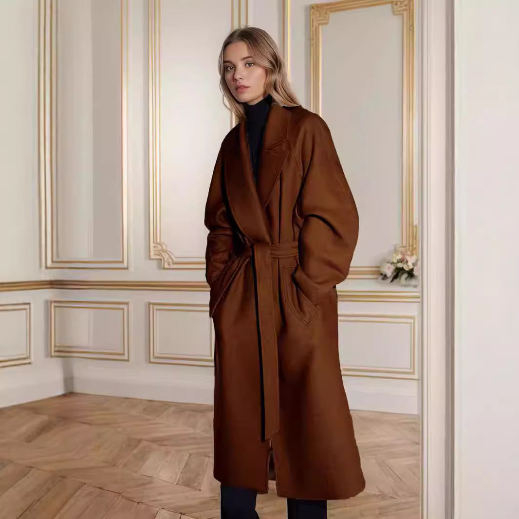 Women's long coat made of wool blend with notch collar and loose fit Chichicherry