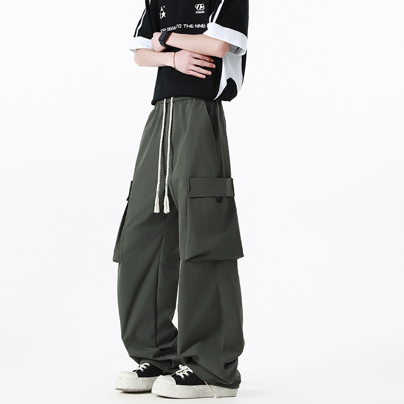 Men's Loose Cargo Pants in Oversized Cut with Oversized Flap Pockets and Drawstring Waist Chichicherry