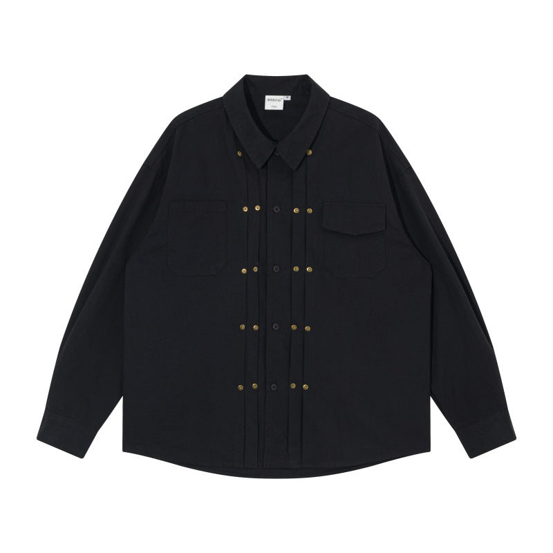Men's Oversized Shirt Jacket in Workwear Style with Decorative Stitching and Metal Rivets Chichicherry