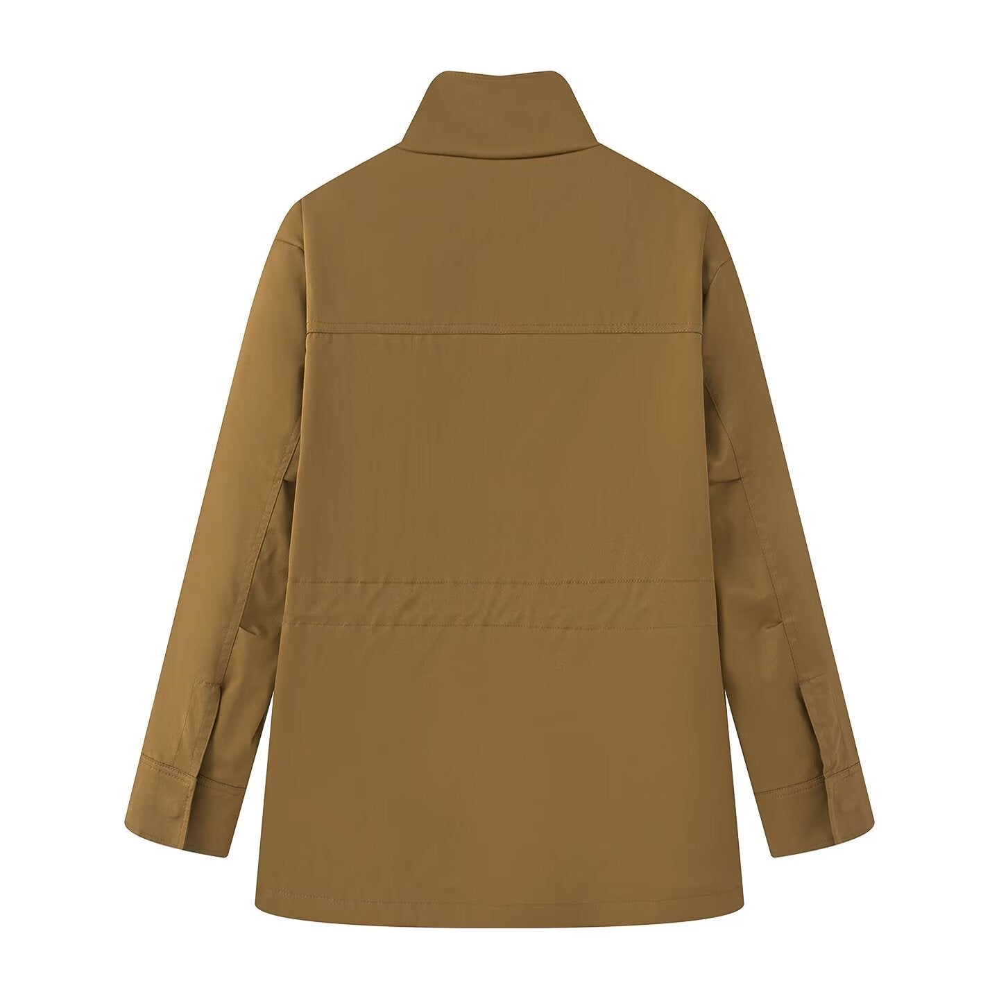 Women's utility jacket with drawstring waist, stand-up collar, and flap pockets Chichicherry