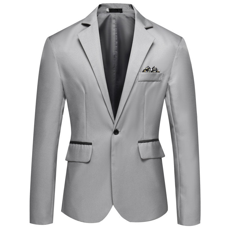 Men's Slim-Fit Tuxedo Jacket with Single-Button Closure and Contrast Flap Pockets Chichicherry