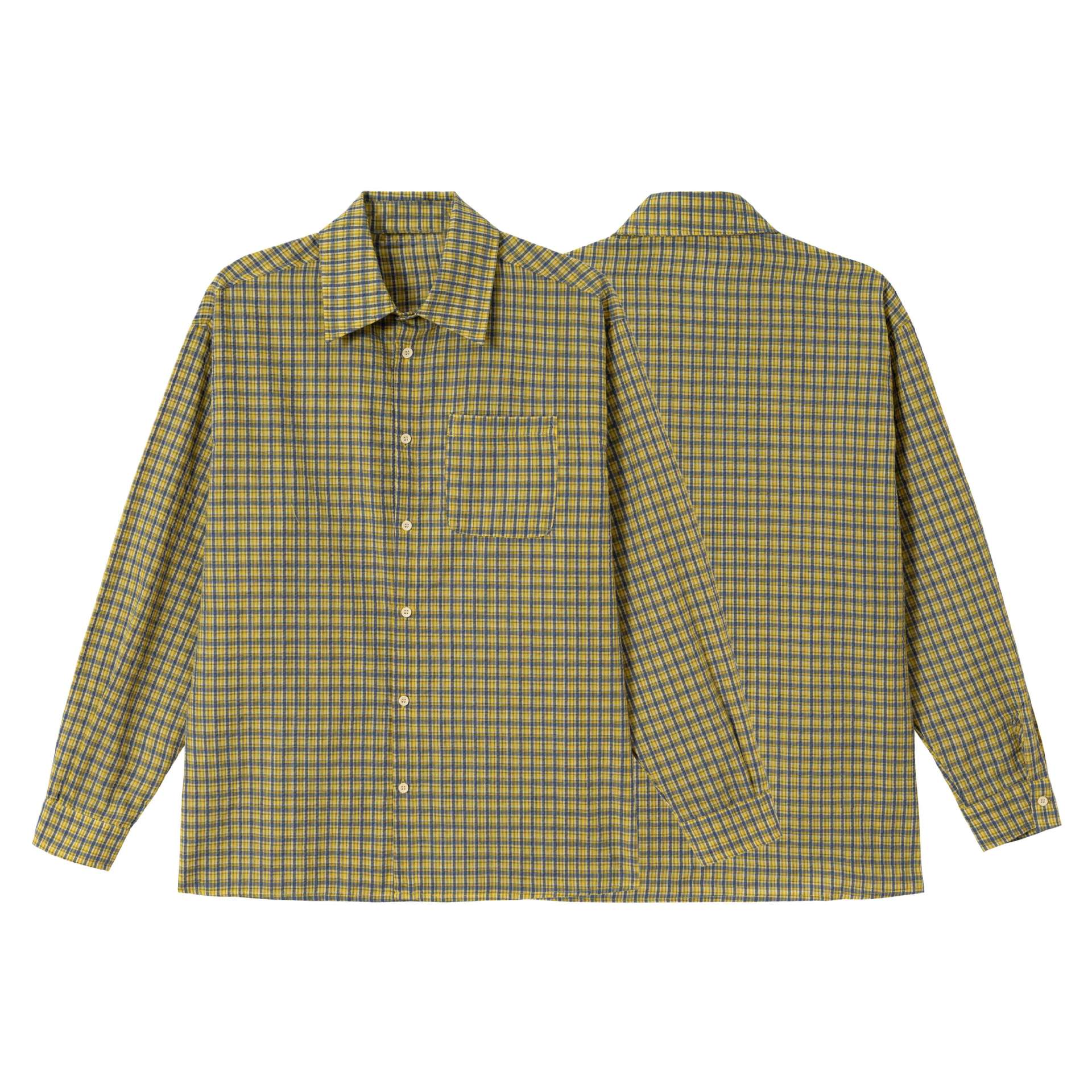 Men's Checked Oversized Cotton Shirt with Kent Collar and Chest Pocket Chichicherry