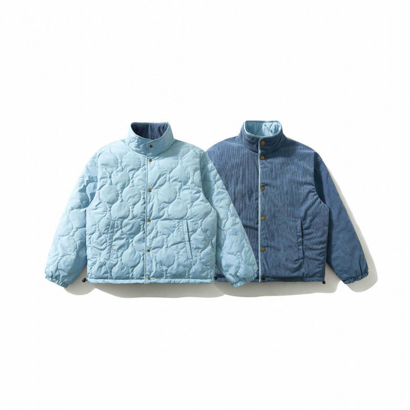 Men's Quilted Cord Jacket with Stand Collar, Snap Button Closure and Elastic Hem Chichicherry