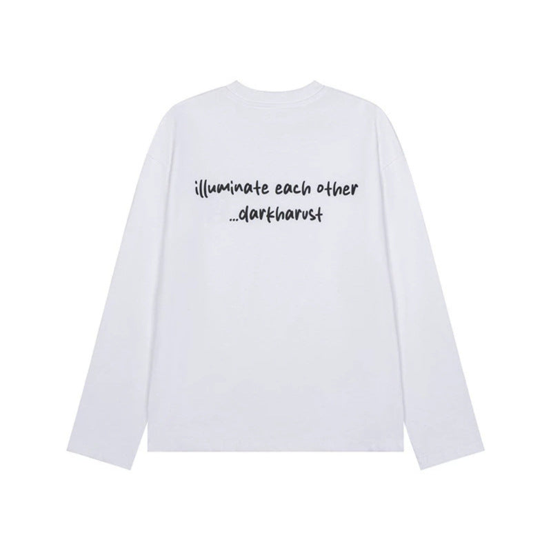 Unisex Long Sleeve Cotton Shirt with Minimalist Friendship Embroidery Chichicherry