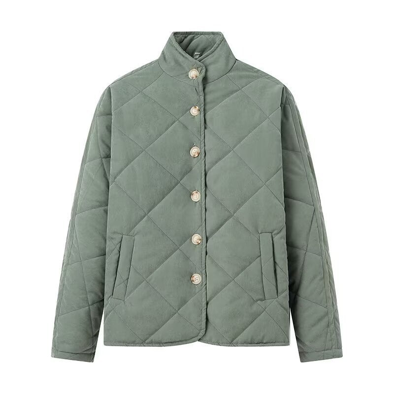 Women Padded Quilted Jacket with Stand-up Collar and Oversized Cut Chichicherry